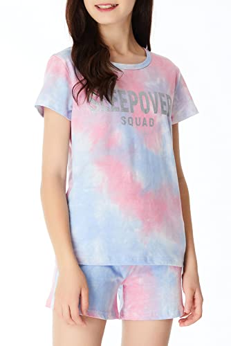 Beezizac Tie Dye Pajamas for Girls - 100% Cotton Glitter Butterfly Cat Summer Short Sleeve PJ Set Tween Clothes Size 4T - 183