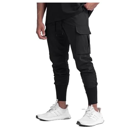 GINTPK Men Cargo High Rib Jogger,Gym Workout Pants,Sport Running Tapered Sweatpants,Summer Quick-Dry for Training Black M