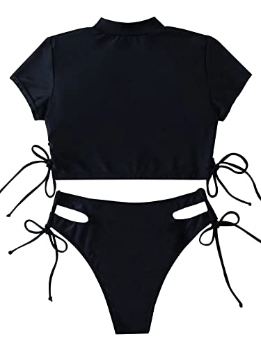 Lilosy Drawstring Bikini Set Srting Swimsuit Short Sleeve Top and Tie Side Bottom 2 Piece3