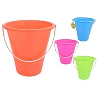 22cm Neon Colour Plastic Bucket With Handle Summer Outdoor Beach Kids Sandbox
