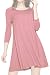 Lock and Love Women's S~3XL Round Neck 3/4 Sleeves Swing Flared Tunic Dress Longline Top - Made in USA