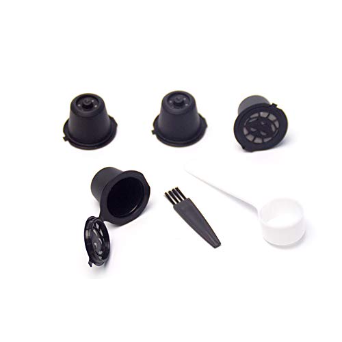 NorCWulT 4 piezas cápsulas de café reutilizables recargables filtros de cápsulas de café con cepillo de cuchara de café compatible con cafetera Nespresso (negro) Cover