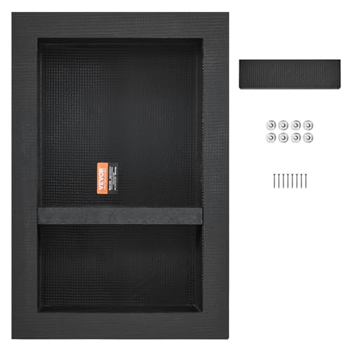 VEVOR Shower Niche Ready for Tile 16 x 24 Double Shelf Organizer Square Corners Wall-inserted Niche Recessed Sealed Protection Modern Soap Storage Niche for Shower Bathroom Black