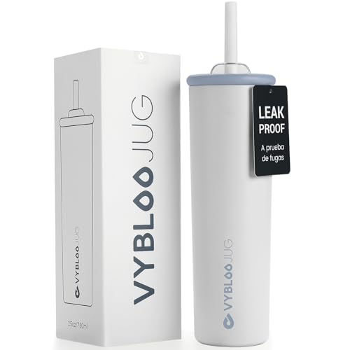 La Mejor Selección de Termo blanco los más recomendados. 50 VYBLOOJUG Termos para Cafe con Doble Pico, Vaso Térmico de Acero Inoxidable con Pajita, Fría (24 horas), para Hombres y Mujeres, Libre de BPA, Regalo (25 oz / 740 ml, Nube)