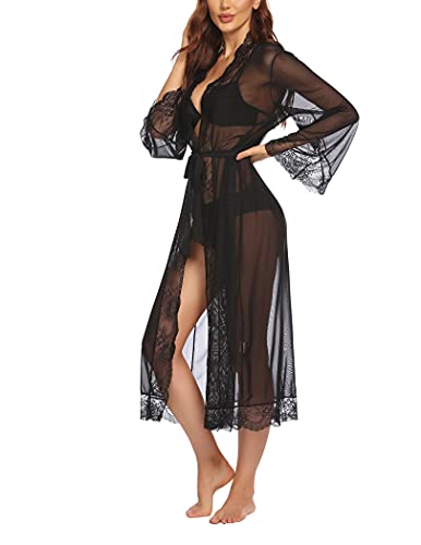 Avidlove-Dessous-Sexy-Kimono-Morgenmantel-Damen-Robe-Spitzen-Reizwaesche-Lang-Transparent-Kleid-Nachtwaesche-Mesh-Cardigan-Strandkleid-mit-Guertel-und-G-String