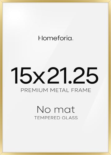 Image of Homeforia 15x21.25 Gold Puzzle Frame, High End Metal 15 x 21.25 Picture Frames without Mat, 21.25x15 Thin Gold Poster Frames for Wall, 15by21.25 Puzzle Photo Frames, Tempered Glass, Wall Kit, Set of 3