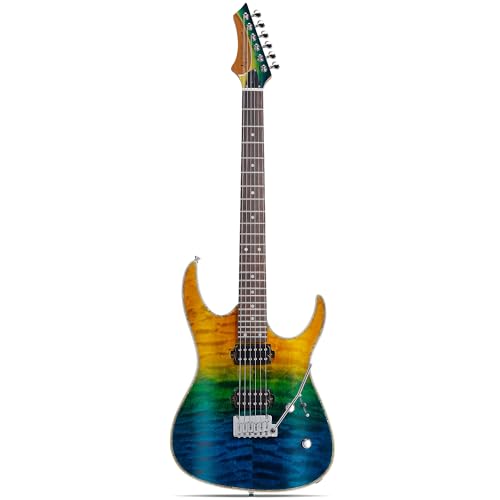 Leo Jaymz Hurricane Series Electric Guitar,Double Cut Arched Top Mahogany Body,Reverse Headstock,Roasted Maple Neck,Rosewood Fretboard,Alnico V Pickups,Locking Tuners,Tremolo Bridge (Blue Green)