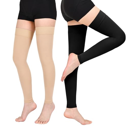 Image of Thigh High Compression Stockings for Women Men, 20-30mmHg Footless Graduated Compression Socks with Silicone Band, Medical Support Sock for Varicose Veins, Edema, Post-Surgery, Sports