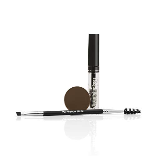 Eyebrow Powder Makeup Kit 3pc â€“ Set Includes Brow Powder Eyebrow Filler Definer in Dark Brown, Clear Brow Setting Gel, Angled Brow Brush with Spoolie for Natural Looking Eyebrows, Beauty Junkees