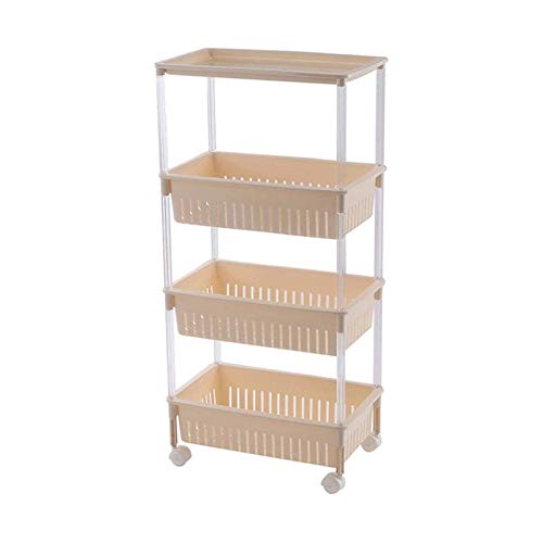 Chariot de Rangement Chariot de Rangement à roulettes à 4 Niveaux en Maille Chariot de Cuisine sur roulettes pour Bureau de Cuisine (Beige)