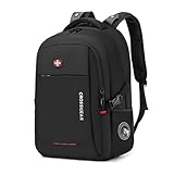 CROSSGEAR Mochila de viagem para laptop resistente à água, aprovada por companhias aéreas, negócios, viagem, trabalho, computador, mochila para livros, Preto, 15.6', Mochila de transporte elegante