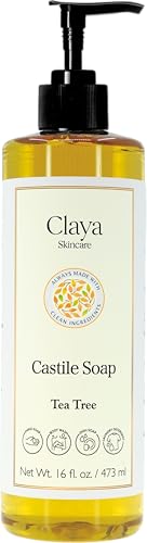 Claya Liquid Castile Soap – Organic Ingredients, Biodegradable, Gentle for Sensitive Skin and Versatile Use (16 fl oz (Pump Cap), Tea Tree)
