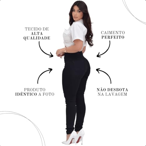 Calça Jeans Skinny Feminina Cintura Alta Com Elastano Empina Levanta Bumbum Calças Premium (BR, Cint