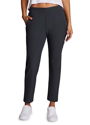 RBX Activewear Women's Ankle Pant, Quick Drying Lightweight Stretch Woven Straight Leg Pants with Pockets Ribbed Side Charco