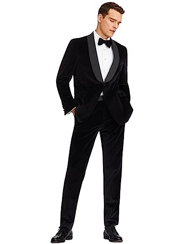 Costume en velours homme avec veste un bouton et revers de châle doux