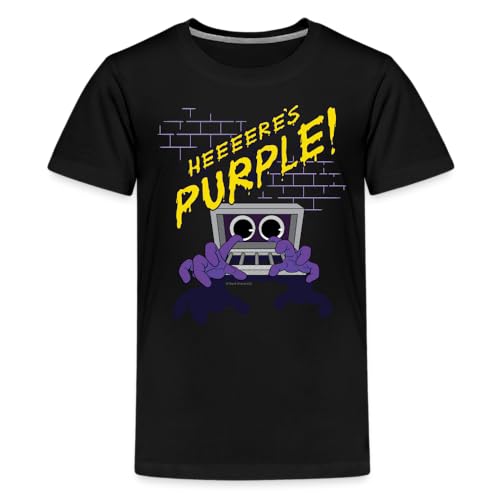 Rainbow Friends - Heres Purple! T-Shirt (Kids Black 6-7)