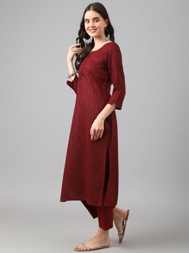 Image of Hritika Women's Cotton Blend Jacquard Woven Kurta with Palazzo Set HRKB0048