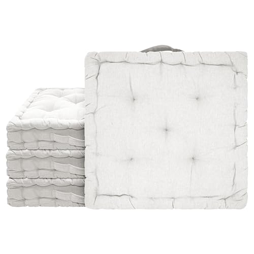 Pack 4 Cojines para Acolchado Cómodo de Doble Cara de Algodón con Asa 40x40x7cm - Cojín Silla de Jardín Uso Exterior y Interior, Cojines para Bancos (Crudo)