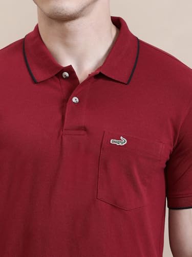 Image of CROCODILE Men Solid Polo T-Shirt | 100% Cotton | Short Sleeve | Slim Fit | Button Placket White