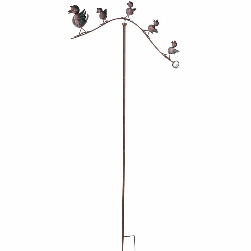 Tuteur Tige pour Plantes Motifs Oiseaux Mobile de Jardin Rotatif à Planter en Métal Patiné Coloré et Verre 9x71x163,5cm