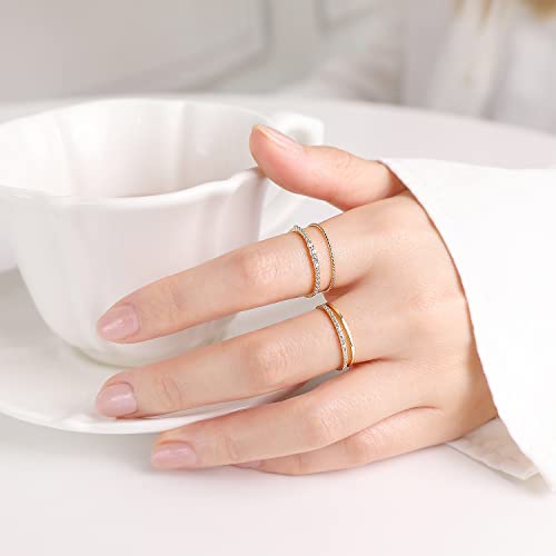 Stackable Ring Set Of 4 Pure Silver Ultra Thin Stacking Rings For Women Dainty Gold Ring Minimalist Delicate Diamond Ring (Gold, 7.75) #TOP7