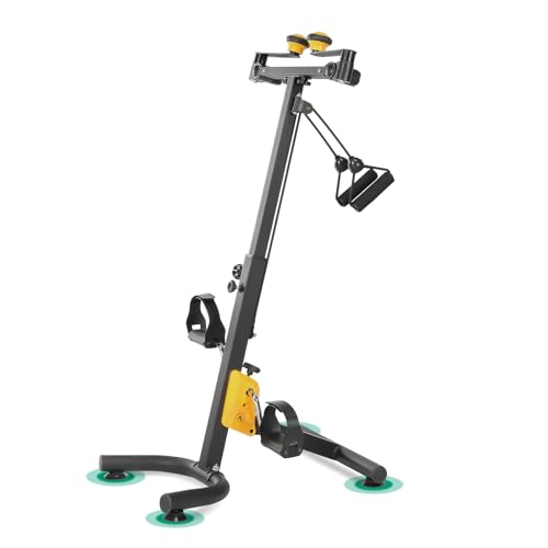 VIVIJASON Foldable Pedal Exercise Bike for Seniors, Adjustable Hand Arm Leg and Knee Exercise Peddler w/ Adjustable Height, Handgrip, Resistance Band, Recovery Home Workout Equipment for Elderly