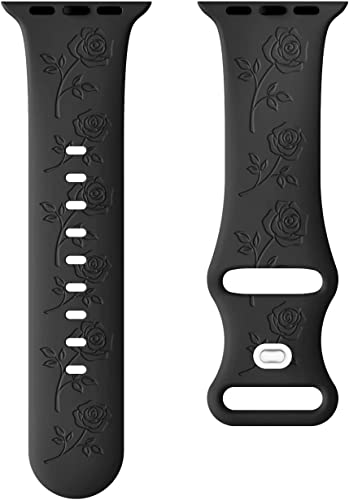Image of Zitel Band Compatible with Apple Watch Straps 42mm (Series 11 /10), 40mm /41mm for Women Girls, Rose flower Engraved Silicone Straps for iWatch Series 9|8|7|6|5|4|3|2|1|SE1 /SE2 /SE3