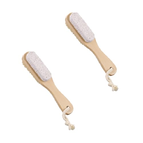足 ブラシ & 軽石 石 ハンドル付き フットブラシ トウモロコシ リムーバー 角質除去剤 スクラバー ブラシ 乾燥用、 死んだ 皮膚 足 または ボディ 男性用 女性用 両面 かかと 角質取り 天然軽石 細胞の代謝回転が増加 18cm (2pcs)