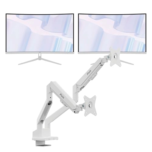 Image of Pixio Two PXC279WAVE White 27 inch 300Hz Refresh Rate FHD 1080p Resolution 1650R Curve Fast VA Panel 1ms GTG Response Time HDR Curved Gaming Monitor and PS1D Wave White Dual Monitor Arm