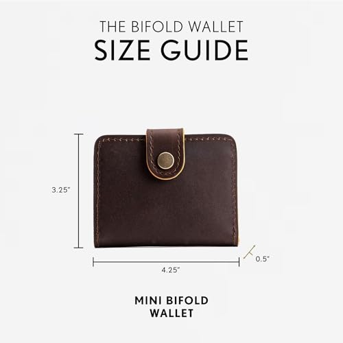 Image of Portland Leather Goods Women's Mini Bifold Wallet - Slim, Palm-Sized Design with Secure Snap Closure, 2 Card Slots, 2 Cash Slots & Zippered Coin Pocket - Grizzly