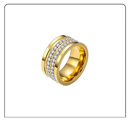 Fashion 18K Gold Stainless Steel Band Ring Two Row Crystal Ring2