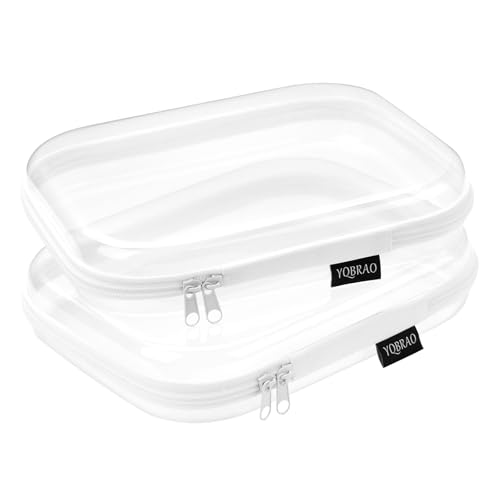 Image of YQBRAO Hard Sided Clear Zipper Case for Storage- Professional-Grade Plastic Clear Zipper Pencil Case,Toy Storage Bins, Toiletry Pouch, Travel Organizer, Cosmetic Bag（White,2 Pack, M）