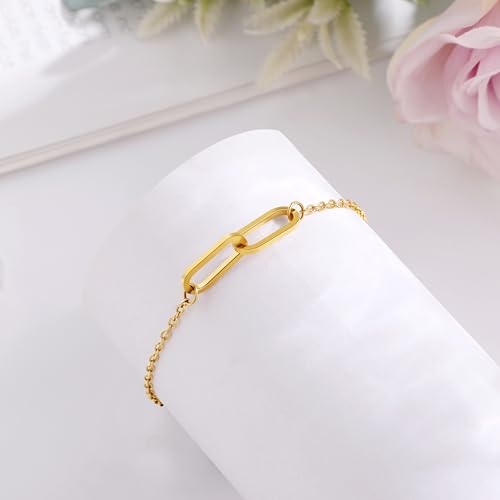 JoycuFF Mothers Day Bracelets For Women Paper Clip Bracelet Birthday Gifts For Women Mom Daughter Sister Gold Bracelet3