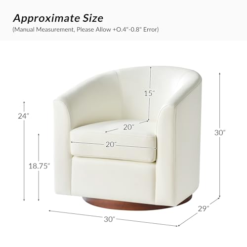 Image of HULALA HOME Faux Leather Swivel Accent Chair with Solid Wood Base, Round Swivel Barrel Chair for Living Room and Bedroom, No Assembly Required, White