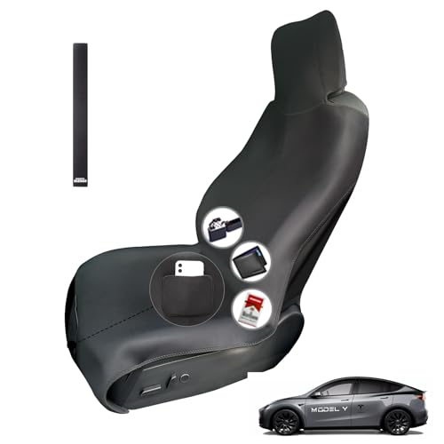 1PC Upgrade Ampliato Coprisedile Auto Impermeabile per Tesla Modello Y/3, Accessori Protettori Sedile Anteriore Auto in Neoprene per Tesla Modello S/X, con 3 Cinghie di Fibbia e Custodia (Nero)