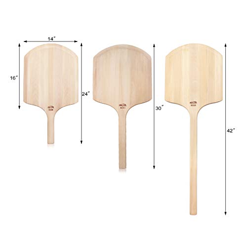 Image of New Star Foodservice 50325 Restaurant-Grade Wooden Pizza Peel, 16 inch L x 14 inch W Plate, with 26 inch L Wooden Handle, 42 inch Overall Length