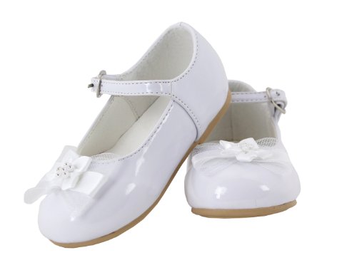 Greatlookz Betty Patent Leather Flower Mary Jane Shoes for Toddlers (White, Toddler 7)