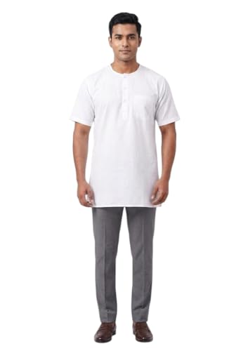 Image of Men's Cotton Halfsleeve Short Kurta for Summer | Summer Mens BANDI White| Size 38-40-42-44-46-48-50