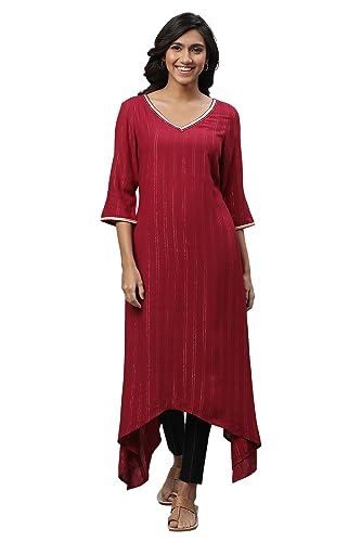 Image of Maroon Embroidered Asymmetrical Kurta