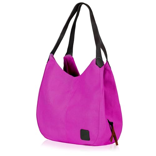 Image of HUGGI Hobo Bags for women | Canvas Material with improve strap & zipper | Elegant hand bag for women in office, function | 33 x 12 x 32 cm (canvas Dark Pink)