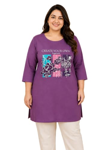 Image of RYSH Women's Plus Size Printed Nightshirt | Round Neck | 3 /4 Sleeve | Relaxed Fit Long Nightwear Top |