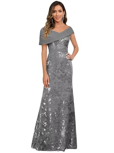 Image of VCCICANY Sequin Mermaid Mother of The Bride Dresses for Women Chiffon Off Shoulder Ruched Long Formal Evening Gowns