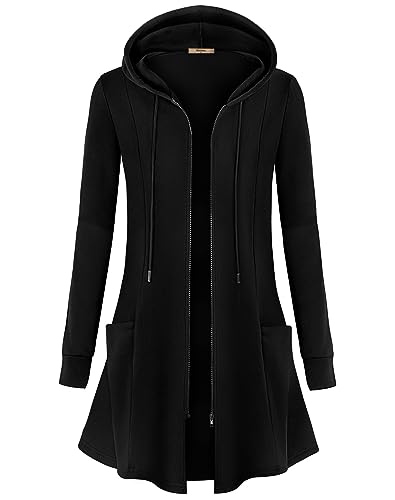Image of Miusey Womens Zip Up Long Hoodie Jacket Lightweight Tunic Sweatshirt Open Front Cardigan