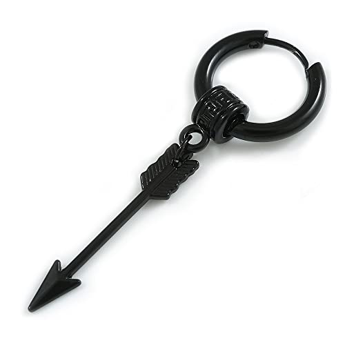 Pendiente de aro con flecha negro de 18 mm unisex para hombre y mujer en metal de talla única
