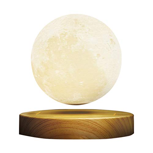 Levitating Moon Lamp, Floating Spinning in Air Freely with 3D Printing LED Moon Night Light, 3 Colors Modes Changeable Touch Control with Wooden Stand for New Year Present(3.94 inch of diameter)