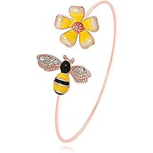 Fashion Yellow Flower and Honey Bee Adjustable Charm Bangle Bracelet Women Jewelry