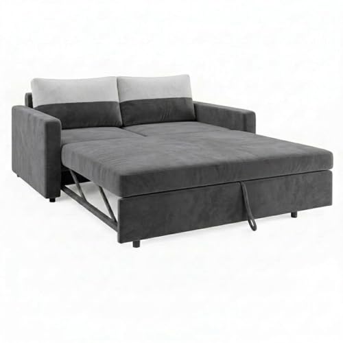 Image of SOCOZI Enrique 2 Seater Sofa Cum Bed | Soft Velvet Suede Fabric | Modern Convertible Design | Plush Comfort Seating for Living Room (Dark Gray)