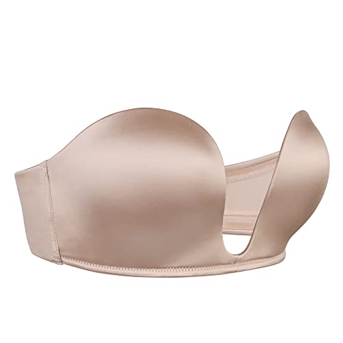 NO Slip Strapless Bra Push Up Demi Seamless Underwire(Beige 38D)
