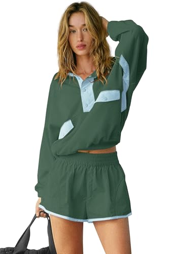 LAMISSCHE Work out Sets Gym for Women Sweatsuits 2 Piece Set Long Sleeve Top & Shorts Active Wear Sets with Pockets3