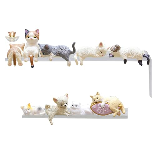 MQIONGJOOY Lot de 9 Figurines de Chat Mignon pour écran d'ordinateur, Mini écran de Chaton et décorations de télévision, Ensemble de Figurines de Chat Animal Mascotte Artisanat pour la Maison, Le